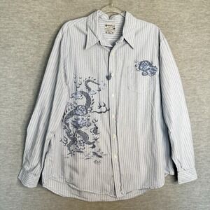 Vtg Lucky Brand Shirt Men XL Shirt Asian Dragon Print Y2K Button Up Dress Tattoo
